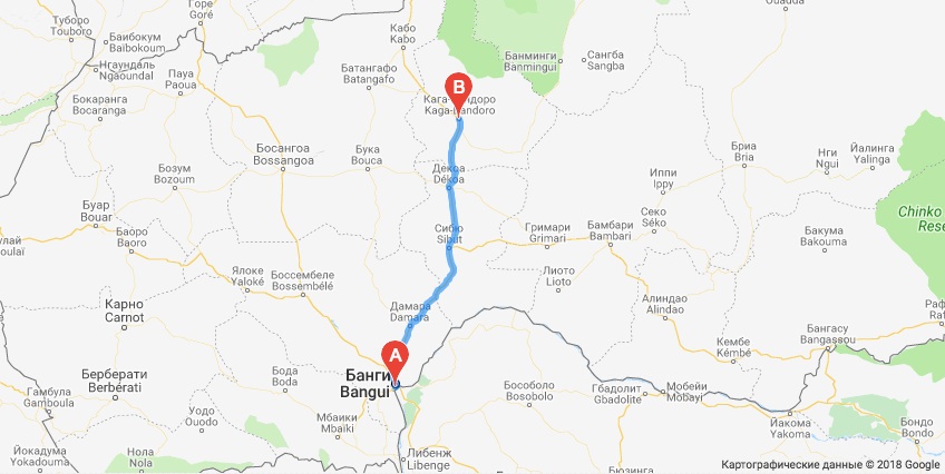 Дорога из Кага-Бандоро (B) в Банди (А) Дорога из Кага-Бандоро (B) в Банди (А)