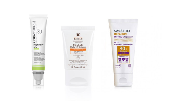 Матирующий увлажняющий крем для лица с высокой степенью защиты Ultra UV Protective Daily Moisturizer SPF30, Ultraceuticals; Ультралегкий флюид, защищающий от солнца и вредного воздействия окружающей среды Ultra Light Daily UF Defense SPF50, Kiehl's; Липосомальный легкий крем с высокой степенью защиты, не оставляющий жирного блеска Repaskin Dry Touch SPF30, Sesderma Матирующий увлажняющий крем для лица с высокой степенью защиты Ultra UV Protective Daily Moisturizer SPF30, Ultraceuticals; Ультралегкий флюид, защищающий от солнца и вредного воздействия окружающей среды Ultra Light Daily UF Defense SPF50, Kiehl's; Липосомальный легкий крем с высокой степенью защиты, не оставляющий жирного блеска Repaskin Dry Touch SPF30, Sesderma