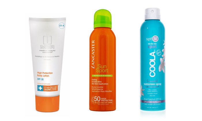 Солнцезащитный крем для тела, не оставляющий ощущения липкости High Protection Body Lotion SPF30, MBR; Охлаждающий солнцезащитный спрей для занятий спортом на открытом воздухе Sun Sport Cooling Invisible Mist SPF50, Lancaster; Солнцезащитный спрей без запаха на основе натуральных ингредиентов Unscented Sunscreen Spray SPF50, Coola Солнцезащитный крем для тела, не оставляющий ощущения липкости High Protection Body Lotion SPF30, MBR; Охлаждающий солнцезащитный спрей для занятий спортом на открытом воздухе Sun Sport Cooling Invisible Mist SPF50, Lancaster; Солнцезащитный спрей без запаха на основе натуральных ингредиентов Unscented Sunscreen Spray SPF50, Coola